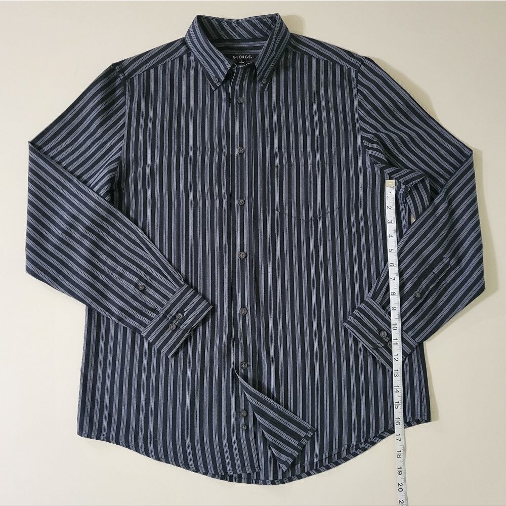 George Men's Black Stripe Long Sleeve Button-Down Dress Shirt - Picture 5 of 11